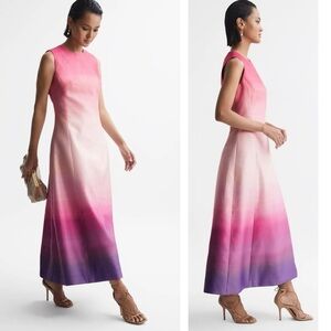 Leo Lin Dress Cleo Ombré Pink Coral Sleeveless A-Line Cocktail Midi Dress Size 6